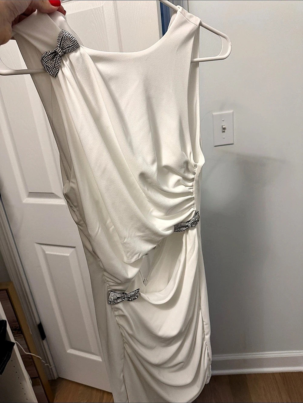 ZARA Cut-Out Dress with Rhinestone Bows White Medium